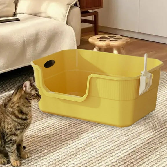perfeclan Cat Splashproof Pet Bedpan Cat Sandbox Portable Kitten Toilet High Sided Pet Litter Tray Cat Toilet for Small Pets yellow