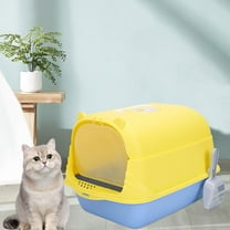 perfeclan Cat with Lid Enclosed and Covered Cat Toilet Anti Splashing Easy to Clean Kitten Potty Enclosed Yellow and Blue