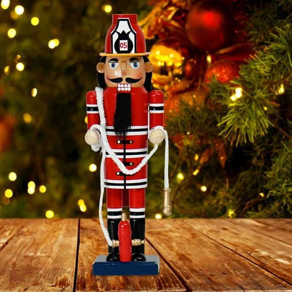 perfeclan Christmas Nutcracker Christmas Decor Statue Nutcracker Figurine Firefighter Nutcracker for Garden Party Bedroom Shelf