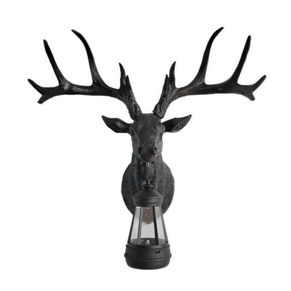 perfeclan Deer Head Wall Lamp Craft Wall Mount Decor for Living Room Garden Decoration black