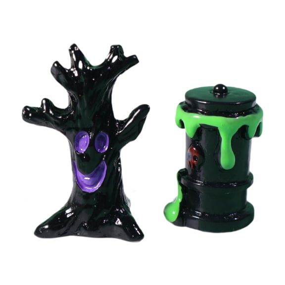 perfeclan Halloween Mini Figurines Resin Statue Set Collections Scene Decoration Miniature Landscape Halloween Decor for Indoor Outdoor ashbin emotion tree