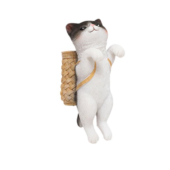 perfeclan Hanging Cat Statue Animals Planter Hanger Cute Lightweight Compact Wear Resistant Resin Figurine Aquarium Tank Ornament for Fence Black Cat