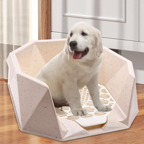 perfeclan Indoor Dog Potty Tray, Dogs Potty Pad, Open Top Entry Dog Litter Pan, Comfortable Mesh Training Toilet Potty s Toilet Beige
