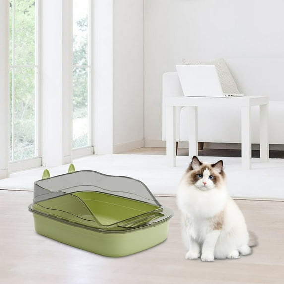 perfeclan Large Cat Kitten Litter Sand Basin Cartoon Shape Large Bed Pan Cat Sandbox High Sides Cat green