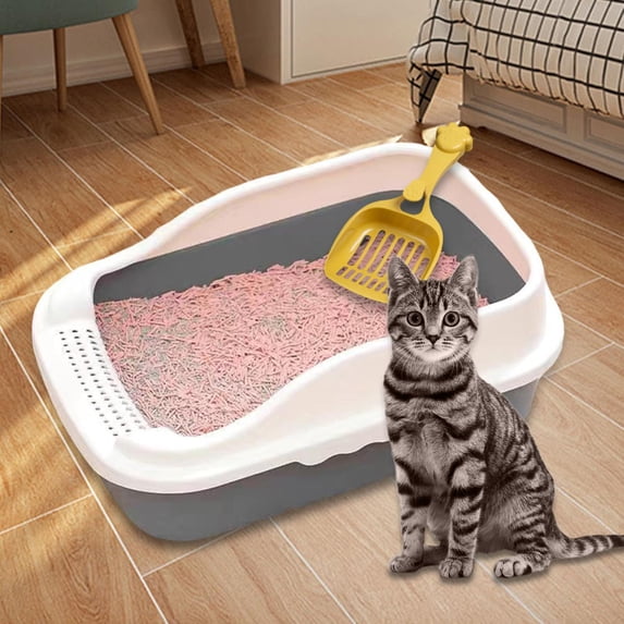 perfeclan Open Top Cat with Scooper Bunny Deep Loo Cage Pet Litter Tray Pan Gray S 27x18x15CM