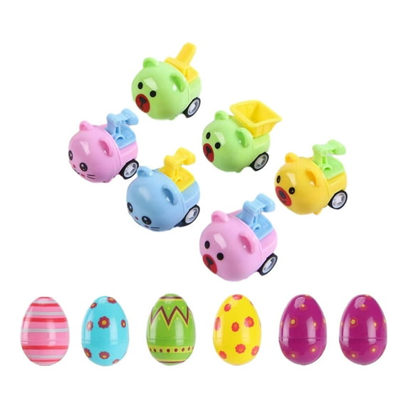 perfeclan Prefilled Easter Eggs Easter Basket Stuffers Gifts for Boys Creative Filled Easter Egg with Toy Inside for Classroom Prizes , 12pcs Toy Animal Car