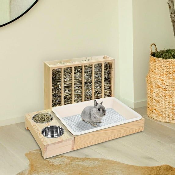 perfeclan Rabbit Hay Feeder Guinea Pig Foraging Toy Litter Pan Rabbit Hay Holder Feeder 3 in 1 Rabbit Hay Feeder for Hamster Gerbil Bunny