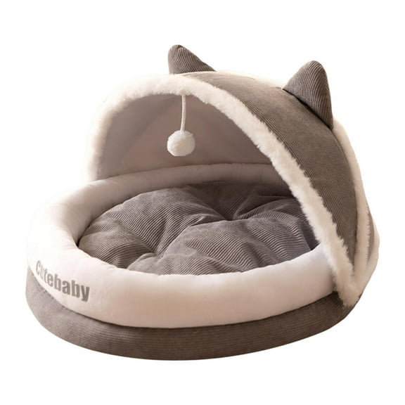 perfeclan Semi Closed Cat Nest Cat Bed for Indoor Cats Cat Cradle Comfortable Anti Slip Snooze Cat Tent House Kennel for Puppy Dog Cats Grey M
