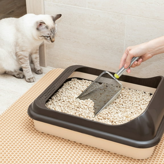 perfeclan Stainless Steel Mesh Scooper Long Handle Deep Shovel Non-Stick Coated Metal Litter Scoops for Litter Boxes  Mesh 3.8X3.8mm