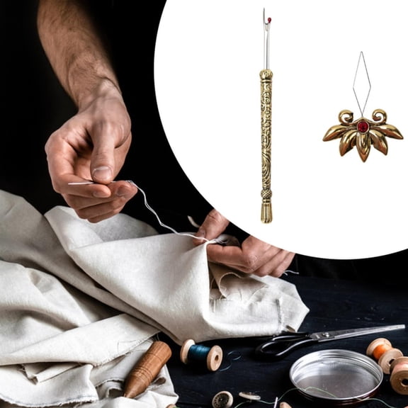 perfeclan Threader Seam Ripper Set Stitch Ripper 2Pcs Portable Easy to Store Handheld Thread Unpicker for DIY Crafting Household Gold