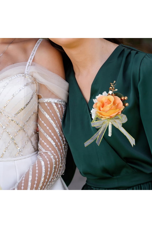 Wedding Boutonniere Brooch Pin for Suit Bride Boutonniere Romantic Groom Flower Bridegroom Boutonniere for Wedding Party Prom Orange