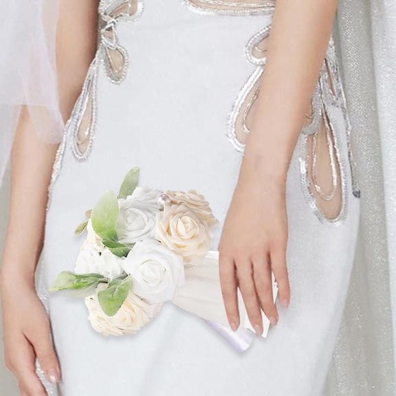 perfeclan Wedding Bridal Bouquet Decor Boho Rustic Tossing Bouquet Rose Flowers for Wedding Party Festival Valentine's Day , White