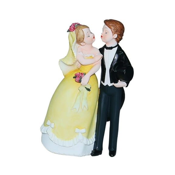 perfeclan Wedding Cake Topper Bride and Groom Mini DIY Micro Landscape Miniature Scene People Wedding Cake Dolls Topper for Anniversary Yellow Dress