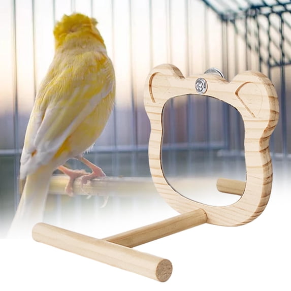 perfeclan Wooden Bird Mirror for Parrots, Interactive Game Toy, Climbing Parrot Stand with Perch Stand, Bird Parakeet Mirror for Parakeets,