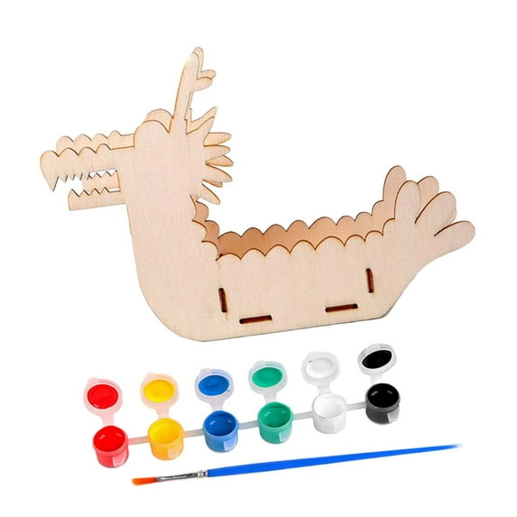 perfeclan Wooden Dragon Boat Craft Model,Kindergarten Coloring Toy,Doodle Painting Gifts,Kids Handicraft Toy for Projects dragon boat A