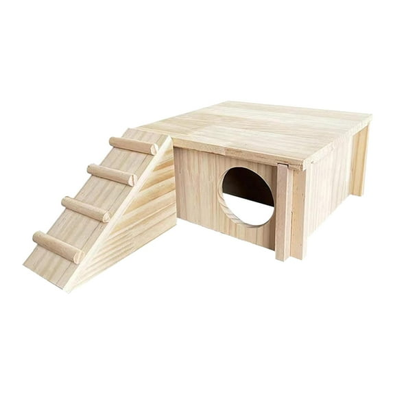 perfeclan Wooden Hamster House with Ladder And Window, Hiding Accessories, Cage Accessories, Wooden Hut for Rats, Dwarf Hamsters, Mice, Small Pets