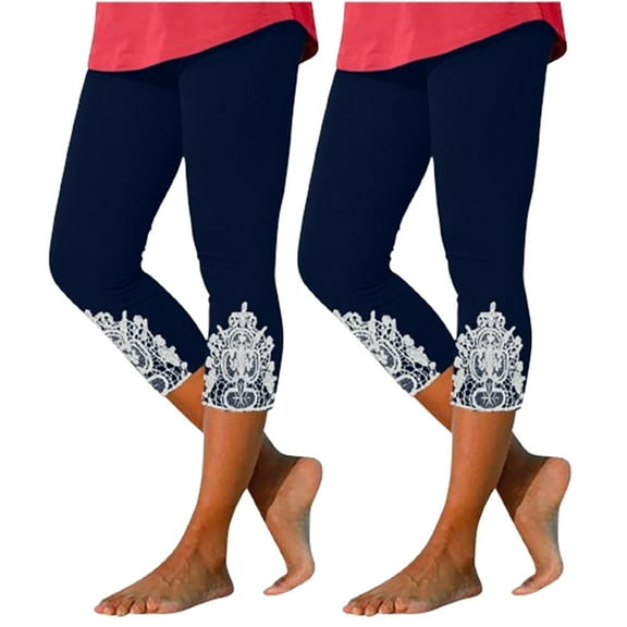 perfectbot 2-Pack Capris Pants for Womens High Waist Slim Cropped Lace Patchwork Athletic Summer Yoga Pant S-3XL