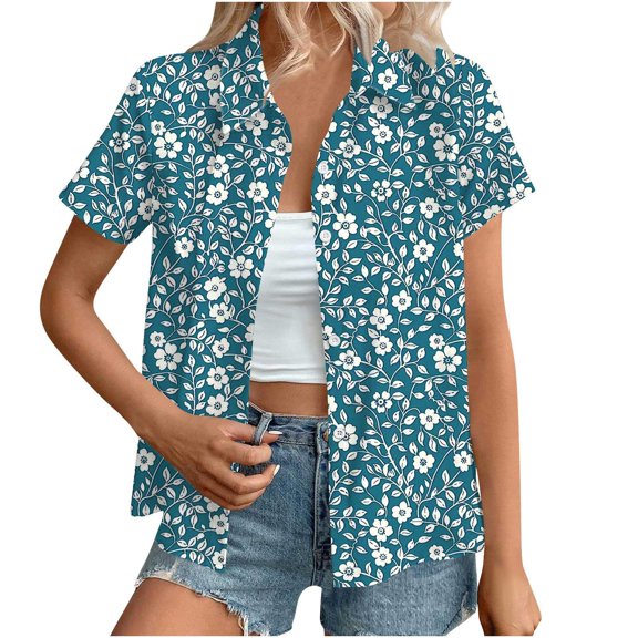 perfectbot Plus Size Womens Button Down Shirts Print Top Short Sleeve Summer Blouses Workout Clothes 2025 S-5XL