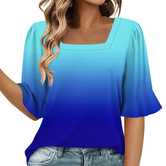 perfectbot Short Sleeve Blouses for Womens Summer Dressy Soft Square Neck Shirts Going Out Trendy ,S-XXL