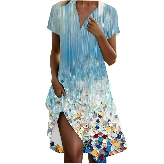 perfectbot Sundresses for Women Floral Print Summer Casual Short Sleeve V-Neck Loose Beach Vacation Boho Dress ,S-XXL