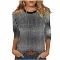 thumbnail image 1 of perfectbot Women Plaid Print Blouses 3/4 Sleeve Lightweight Crew Neck Summer Fall T-Shirts Basic Trendy ,S-5XL, 1 of 5
