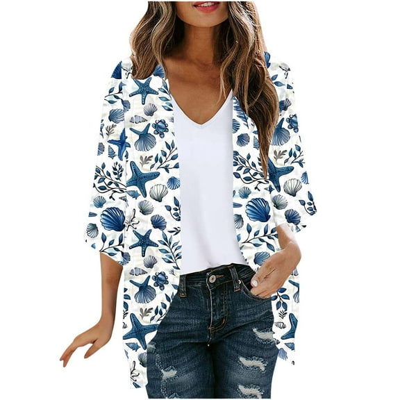perfectbot Women Shirts Lightweight Long 3/4 Sleeve Shawl Chiffon Cardigans Beach Wear Open Front Cover Up Summer Tops