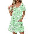 thumbnail image 1 of perfectbot Women Short Sleeve Dresses Print V-Neck Summer Fashion Relaxed Fit Midi Dress 2025 Beach Outfits S-XXL, 1 of 7