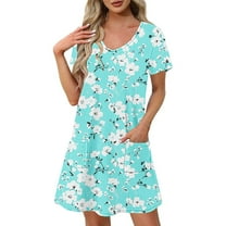 perfectbot Women Short Sleeve Dresses V-Neck Summer Relaxed Fit Print Fashion Midi Dress 2025 Beach Outfits S-XXL