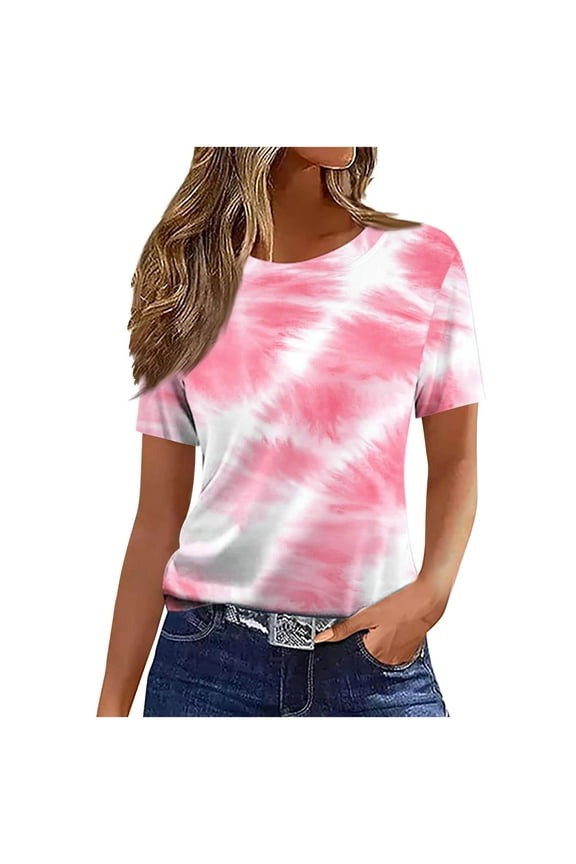 Women T-Shirts Short Sleeve Crew Neck Trendy Summer Breathable Blouses Boho Clothes ,S-3XL