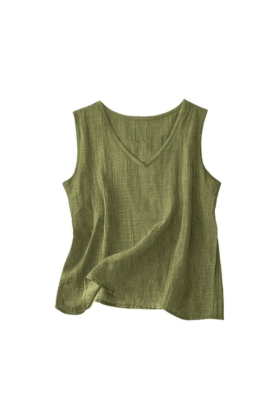 Women's Breathable V-Neck Tank Top - Sleeveless Relaxed Fit Solid Color Cotton Shirt (S-XXL)