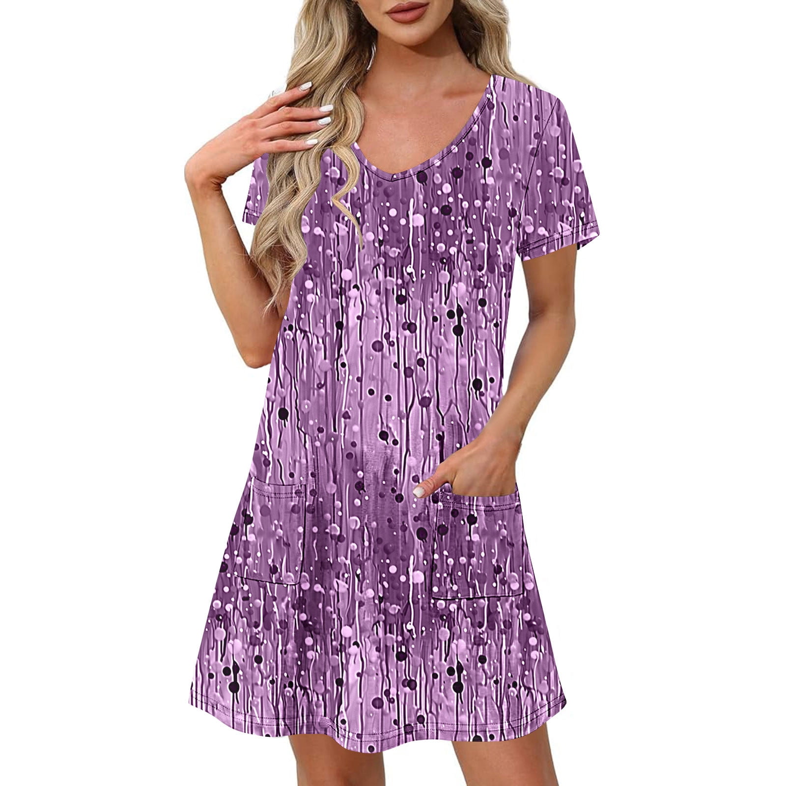 Dot Short Sleeve V Neck 2025 Summer Women's Midi Boho Dress
