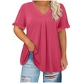 thumbnail image 1 of perfectbot Womens Plus Size V-Neck Ruffle Short Sleeve Pleated Tops – Solid Trendy Summer Beach Vacation Outfits L-5XL, 1 of 7