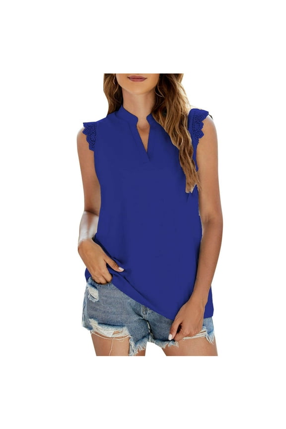 Dressy Tank Tops for Women Lace Trim V Neck Solid Vest Summer Casual Vacation Outfits Blouse