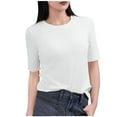 thumbnail image 1 of perfectbot Womens Tops Summer Relaxed Fit Blouses Elbow-Length Solid Color Crew Neck Soft Shirts Going Out Trendy M-XXL, 1 of 4