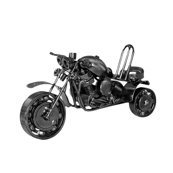 perfk 16x6.5x8.5cm Retro Handmade Crafts Metal Three-wheeled Motorcycle Statue for Dad Black