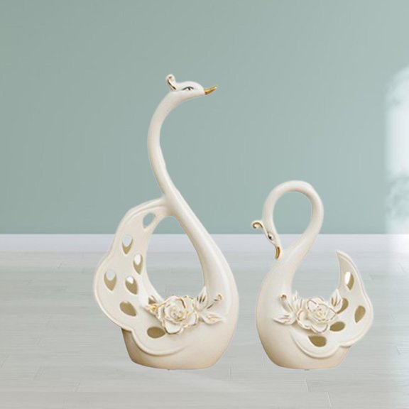 perfk 2 Pieces White Swan Statue Couple Swan Figurine for Courtyard Patio Bookcase