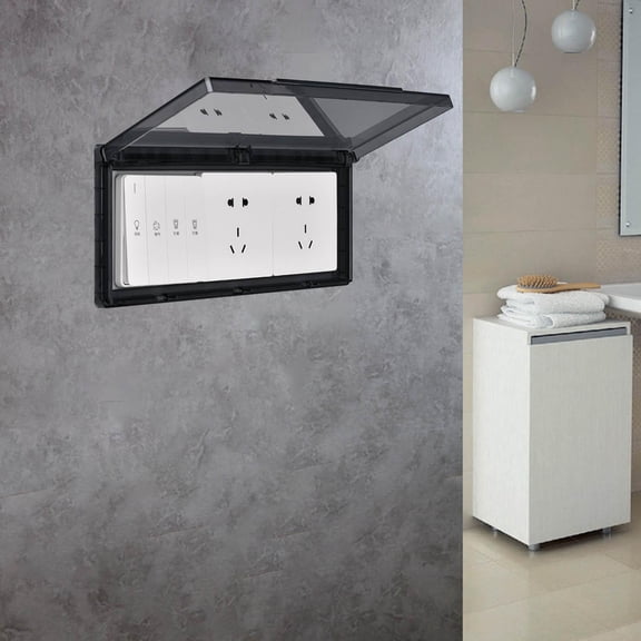 perfk 3 Gang Waterproof Outlet Cover Socket Panel Cover for Home Improvement Kitchen Black
