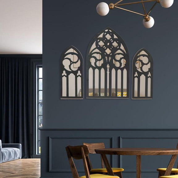 perfk 3 Pieces Gothic Wall Mirrors Baroque Wall Mirrors Rustic Arched Wall Mirrors A