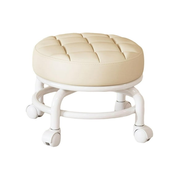 perfk 360 degree Rotating Low Roller Seat Stool Pulley Low Stool for Living Room Kitchen Beige