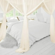 perfk 4 Corner Post Canopy Bed Curtain Bed Drape Hanging Bed Valance Netting for Women Beige