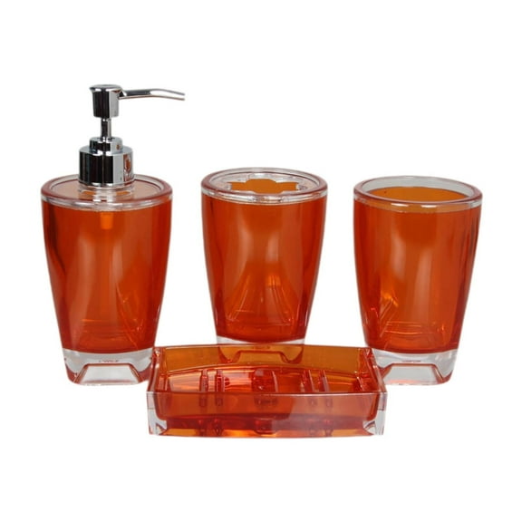 perfk 4 Pieces Soap Dispenser Modern Toiletries Toothbrush Holder for Vanity Hotel Orange