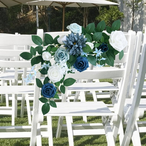 perfk Artificial Floral Swag Artificial Flowers Roses Photography Props Chair Backrest blue