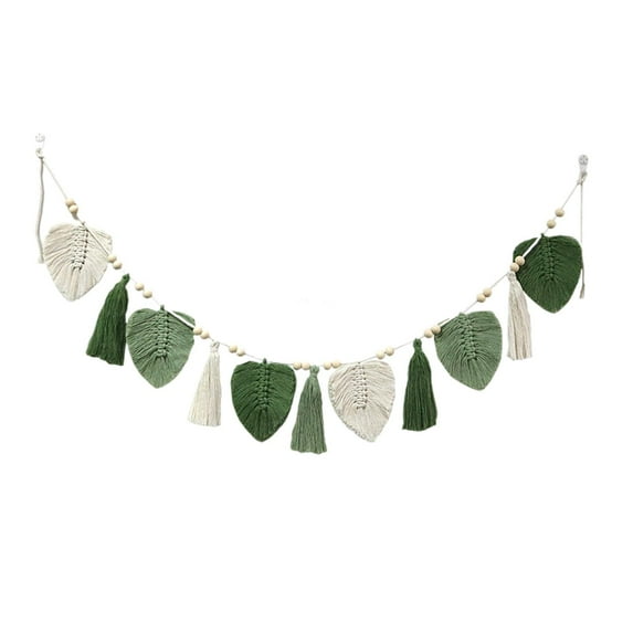 perfk Boho Macrame Leaves Wall Hanging Photo Display Macrame Wall Decor Leaf Tapestry Green