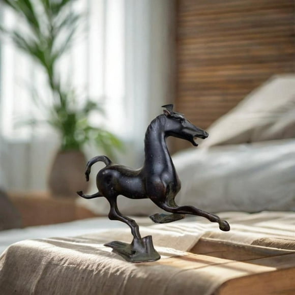 perfk Brass Galloping Horse Paperweight Mini Animal Statue Ancient Chinese Tea Pet for