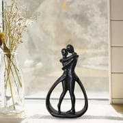 perfk Couple Statue Lovers Sculpture for Tabletop Entrance Cabinet Home Decoration Black