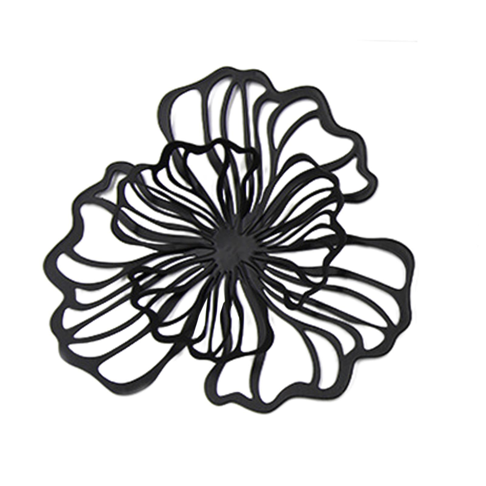 perfk Floral Wall Hanging Decor Metal Wall Art Decoration for Bathroom Living Room Black Small