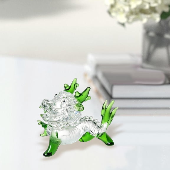 perfk Glass Dragon Figurine Art Decorative Animal Sculpture for Table Office Decor green