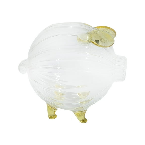 perfk Glass Pig Piggy Bank Money Saving Jar Cute Piggy Bank for Entrance Bar Decor Golden long mouth