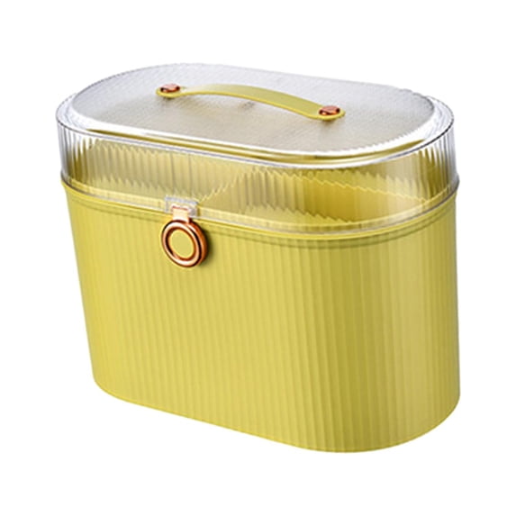 perfk Home Organiser Storage Box Organization Bin with Lid And Handle Two Compartments Yellow