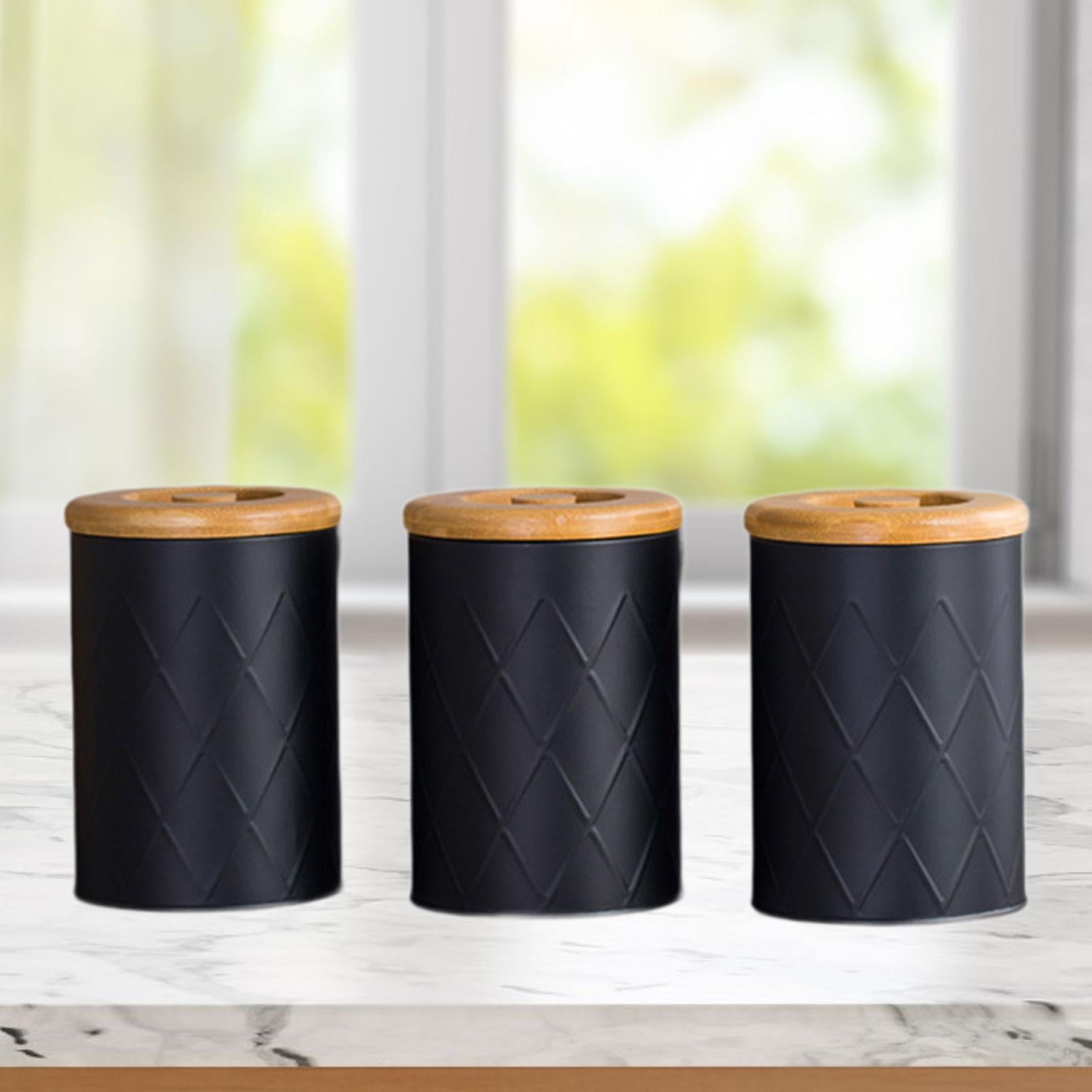 perfk Kitchen Canister Set Coffee Tea Sugar Container Decorative Canisters Multipurpose Airtight Food Storage Jars for Cookie Flour black